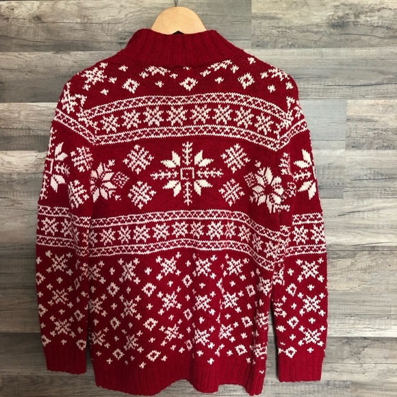 Vintage Cottagecore Red Chunky Knit Festive Snowflake Turtleneck Sweater Small - Picture 12 of 12